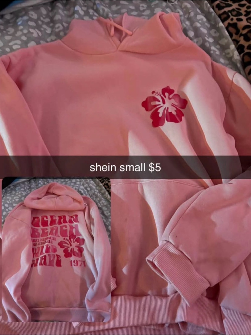 SHEIN Pink Floral Graphic Hoodie Sweatshirt